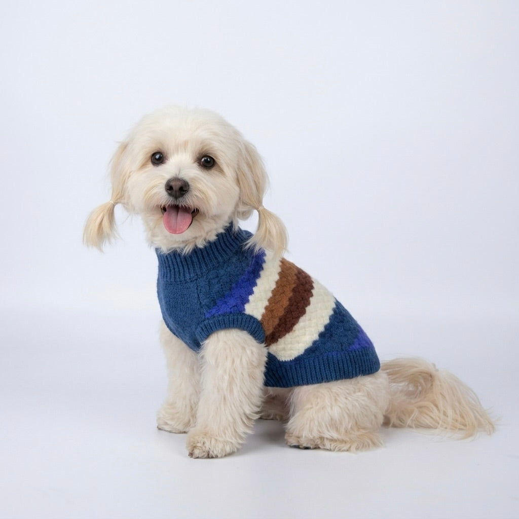 Textured Basketweave Striped Pet Sweater